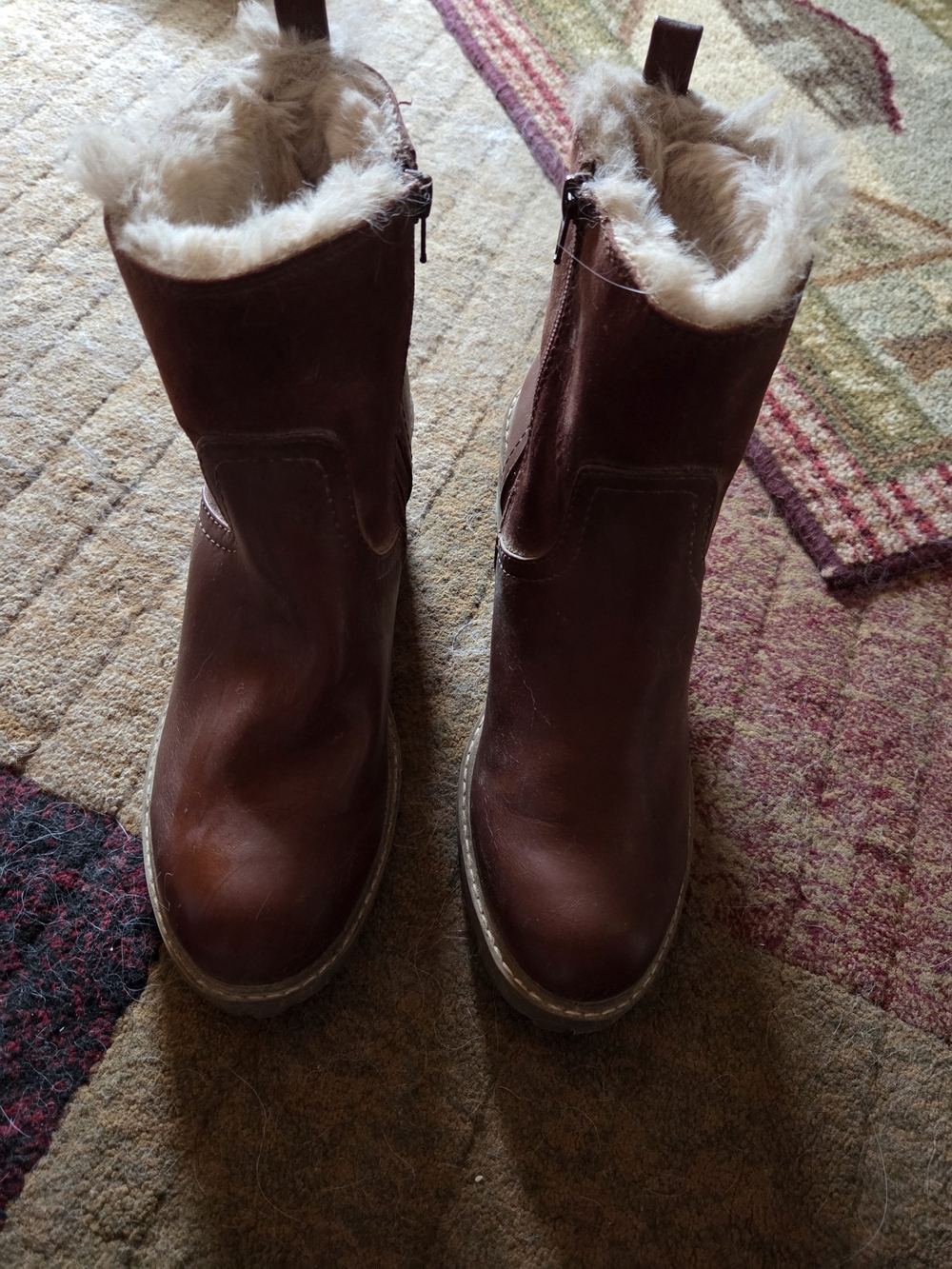 Women's Fleece-Lined Brown Leather Winter Boots